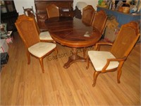 DINING TABLE WITH 6 WICKER AND UPHOLSTERED