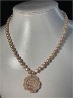 Rose Shell pendant with Watercrest pearls