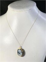 Cameo Necklace/Brooch 15 in 14kt gold chain