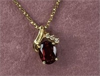 14kt Gold Necklace Necklace Garnet w Diamonds