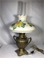 Victorian Converted Rayo Oil Lamp w Handpainted