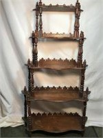 Walnut Victorian 5 tier Shelf hand cut details