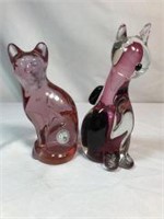 Art Glass Cats ea 6 in tall