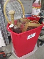 BARREL OF TENNIS RAQUETS ETC