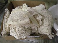 BOX OF LACE TABLE CLOTHS ETC