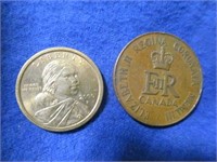 1953 CDN QUEEN ELIZABETH TOKEN & 2000 US $1 COIN