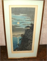 Oriental Woodcut Print Signed