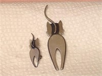 Sterling Silver Beau Mom And Baby Cat Brooches
