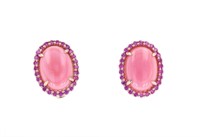 Pink Queen Conch Pearl & Pink Sapphire Earrings