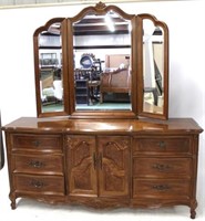 Lexington French carved dresser w/ triple mirror