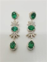 14K Gold Emerald & Diamond dangle earrings