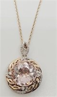14K Rose gold Morganite & Diamond pendant necklace