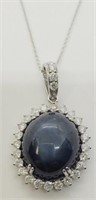 14K Gold Star Sapphire & Diamond pendant necklace