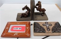 Horse Bookends, Purse w/ Cross, Western Frame