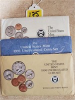 1990, 91 & 92 US Mint UC Coin Sets - D&P Marks