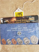 1991 & 95 US Mint UC Coin Sets - D&P Marks