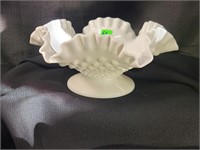 Fenton white hobnail ruffled bowl