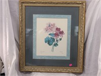 Pansy bouqet, gold tone frame, matted