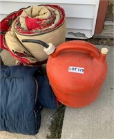 Old Wood Clamp, Gas Can, Sleeping Bags, Ladder