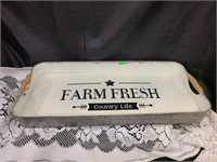 NEW Lg. Farm Fresh white metal tray nice