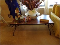 Iron leg/marble top coffee table with misc den