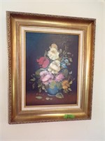 Framed floral oil on canvas