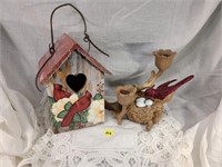 hand painted bird house w/ cardinals & more