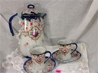 hand painted coffee pot/cups/saucers
