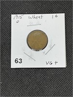 Rare Key Date 1915 D Wheat Cent VG+ Grade