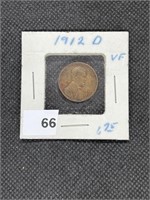 Rare Key Date 1912 D Wheat Cent Very Fine Grade