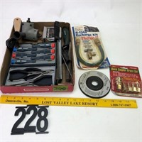 small tool set, tape measure, chisel & misc.