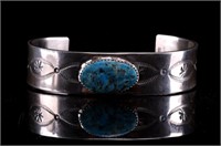 Navajo C.J. Butler Silver Turquoise Bracelet