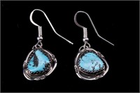 Navajo G Etcitty Silver Morenci Turquoise Earrings