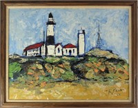 MODERN NEW ENGLAND LIGHTHOUSE PAINTING SIGNED