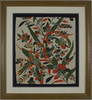 FINELY FRAMED VINTAGE SILK PRINTED FABRIC