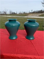 2 green Hager vases