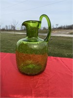 Large green crackle glass pitcher