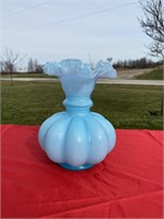 Fenton large blue ruffle vase