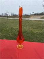 Large orange art glass vase