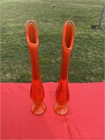 Pair of orange glass vases