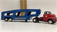 VINTAGE 12" METAL TOY CAR HAULER TRUCK - JAPAN