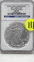 25TH ANNIVERSARY MS 69 NGC SILVER EAGLE