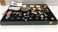 LARGE LOT OF RING PINS AND NECKLACES