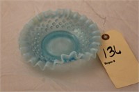 ADORABLE BLUE HOBNAIL OPALESCENT RUFFLE DISH