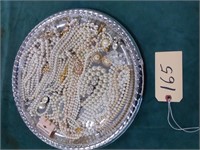 Tray of pearls, necklaces, pins, etc.