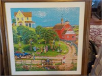 Farm scene puzzle picture framed 26 x 26