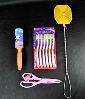 NEW Lint Roller Fly Swatter, Toothbrushes Scissors