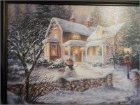 Painting on artist board of winter house