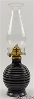 Vintage Black Glass Beehive Oil Lamp w/ Chimney