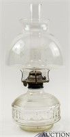 Vintage Clear Glass Oil Lamp w/ Etched Shade